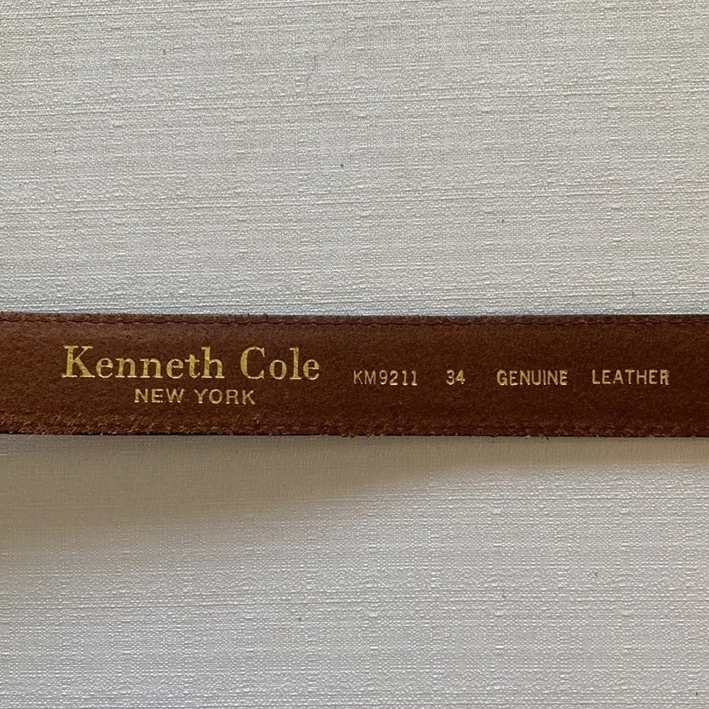 Kenneth Cole‎ Mens Belt Size 34 Brown Leather Gold Tone Buckle